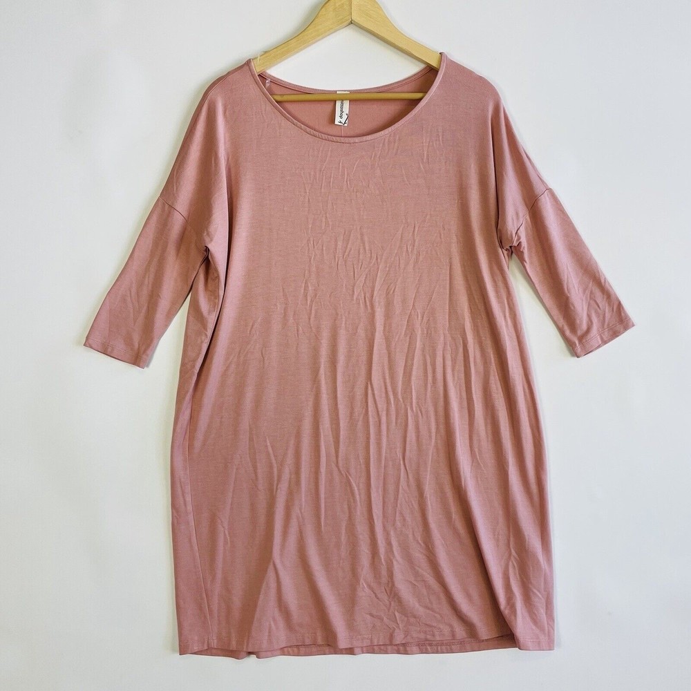 NEW Mittoshop Dress Womens Small Pink Bamboo Relaxed Lagenlook Minimalist Soft